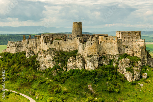 Obraz na płótnie Aerial view of Spis (Spiš, Spišský) castle, second biggest castle in Middle Europe, Unesco Wold Heritage, Slovakia w salonie