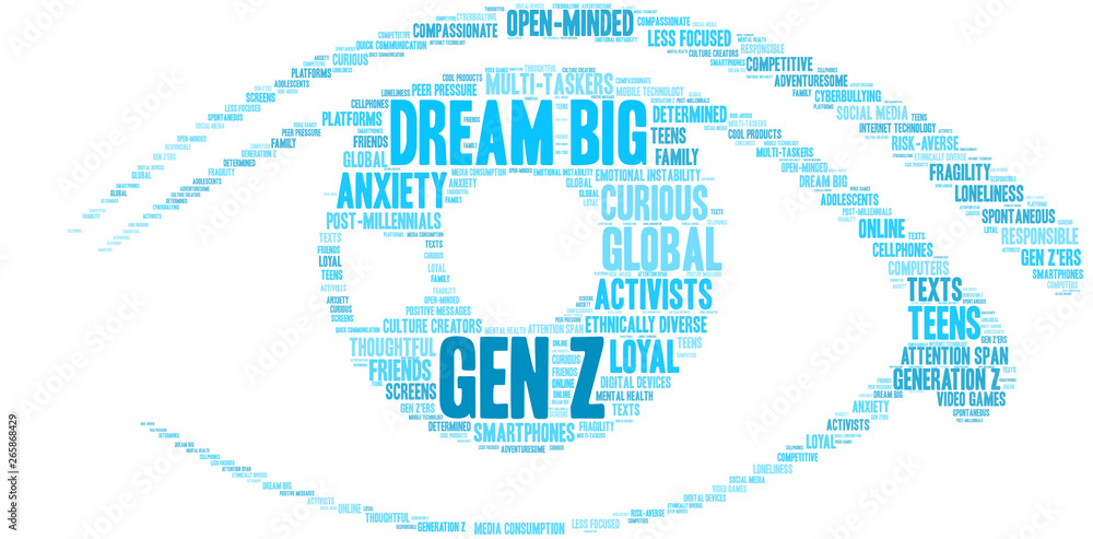 Gen Z Word Cloud on a white background. Gen Z Word Cloud on a white background.