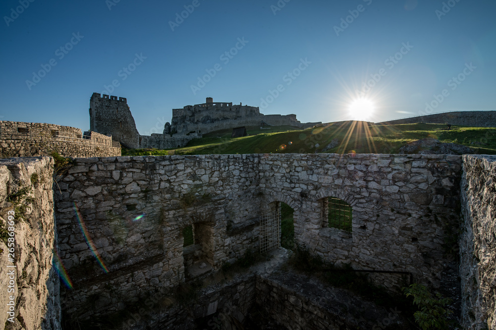 Courtyard of unique, second biggest castle in Middle Europe - Spis (Spiš, Spišský) castle. Unesco Wold Heritage, Slovakia