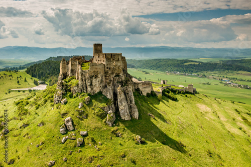 Obraz na płótnie Aerial view of Spis (Spiš, Spišský) castle, second biggest castle in Middle Europe, Unesco Wold Heritage, Slovakia w salonie