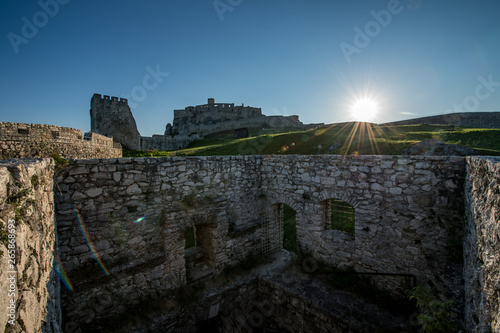 Courtyard of unique, second biggest castle in Middle Europe - Spis (Spiš, Spišský) castle. Unesco Wold Heritage, Slovakia