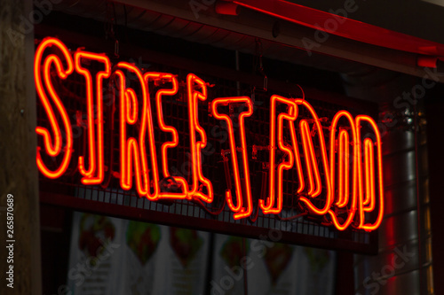 street food neon  background text   poster