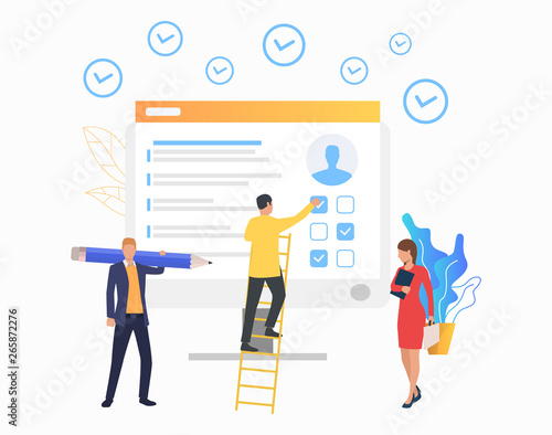 Businessman choosing options on computer. Profile, headhunting, candidate. Employment concept. Vector illustration can be used for topics like headhunting, business, internet