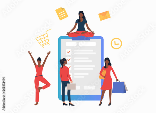 Female manager, athlete, shopper at pc tablet. Online shopping, search, application. Online service concept. Vector illustration can be used for topics like business, internet, service