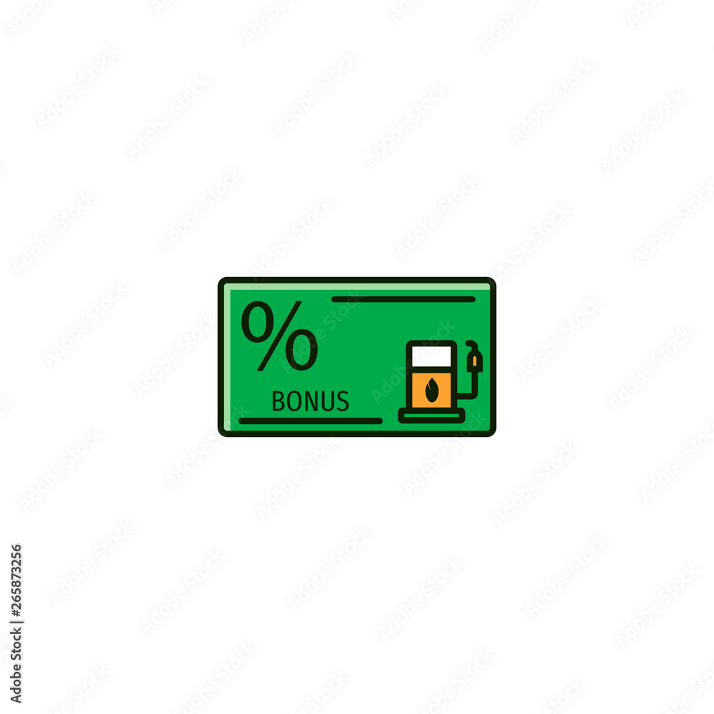 Gas, fuel loyalty, bonus or discount card in flat color line design. Reward program of petrol service pictogram, sign, symbol in outline style. Gas, fuel loyalty, bonus or discount card in flat color line design. Reward program of petrol service pictogram, sign, symbol in outline style.