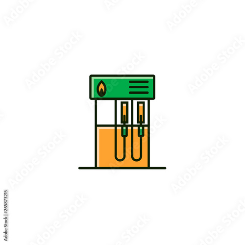 Modern fuel dispenser with two nozzles - flat color line icon. Gas, petrol, diesel pump equipment vector sign, symbol, illustration in outline design.