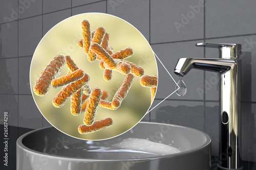 Canvas Print Safety of drinking water concept, 3D illustration showing bacteria contaminated
