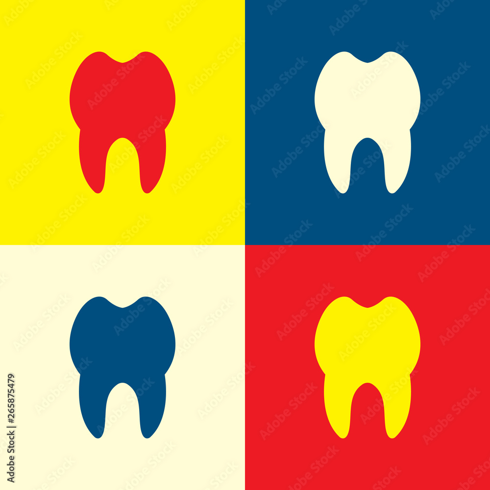 Tooth icon. Yellow, blue and red color material minimal icon or logo design Tooth icon. Yellow, blue and red color material minimal icon or logo design