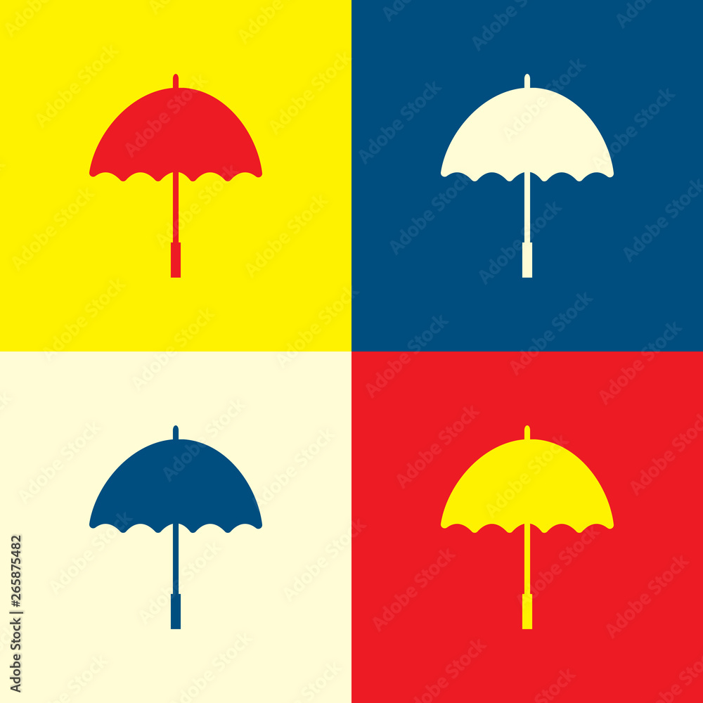 Umbrella icon. Yellow, blue and red color material minimal icon or logo design