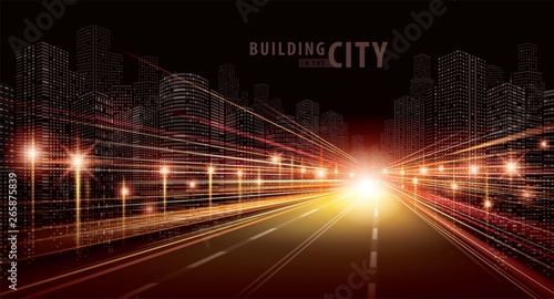 The light trails on the road and modern building vector