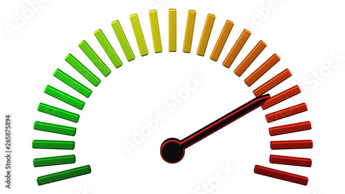 Escalation meter with black and red thin arrow. 3D rendering.