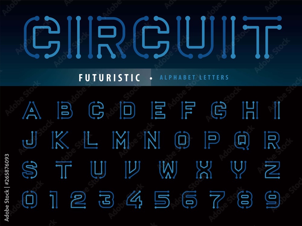 Vector of Circuit Alphabet Letters and numbers, Future Techno stylized fonts Vector of Circuit Alphabet Letters and numbers, Future Techno stylized fonts