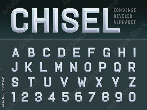 Vector of Modern Chiseled Alphabet Letters and numbers, Beveled stylized fonts