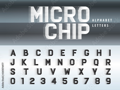 Vector of Futuristic Alphabet Letters and numbers, Microchip Techno stylized fonts