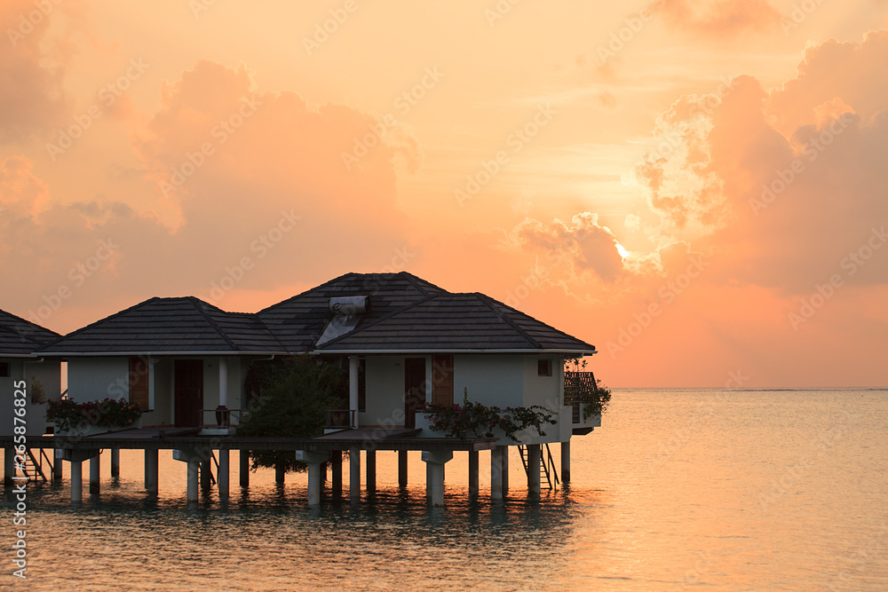 A wonderful sunset in the Maldives. A beautiful landscape and sea A wonderful sunset in the Maldives. A beautiful landscape and sea