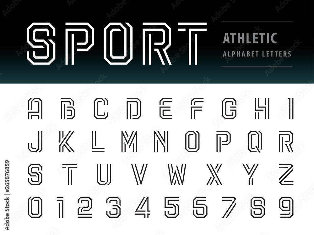 Vector of Athletic Alphabet Letters and numbers, Geometric Font Technology, Sport, Futuristic Future