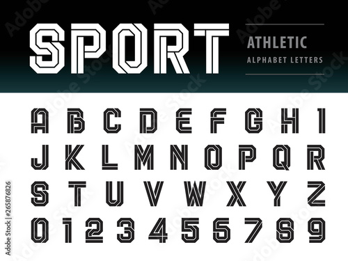 Vector of Athletic Alphabet Letters and numbers, Geometric Font Technology, Sport, Futuristic Future
