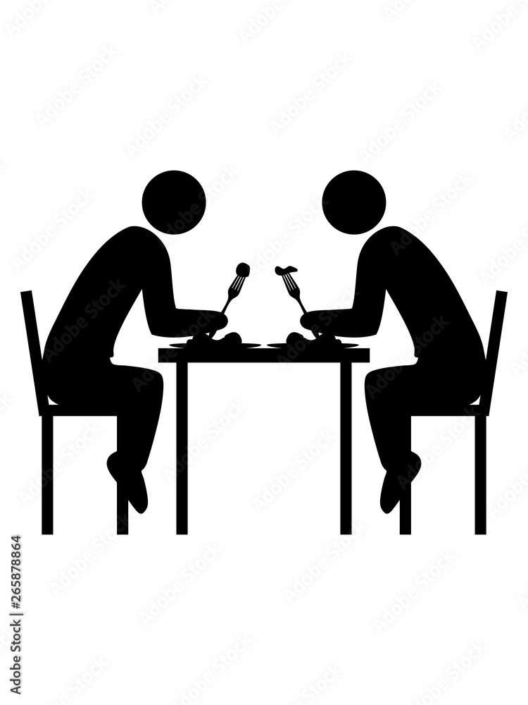 essen paar 2 freunde team dinner restaurant romantisch date hunger teller  gabel sitzen stuhl tisch küche mittagessen clipart koch kochen lecker  schürze grillen design Stock-Illustration | Adobe Stock