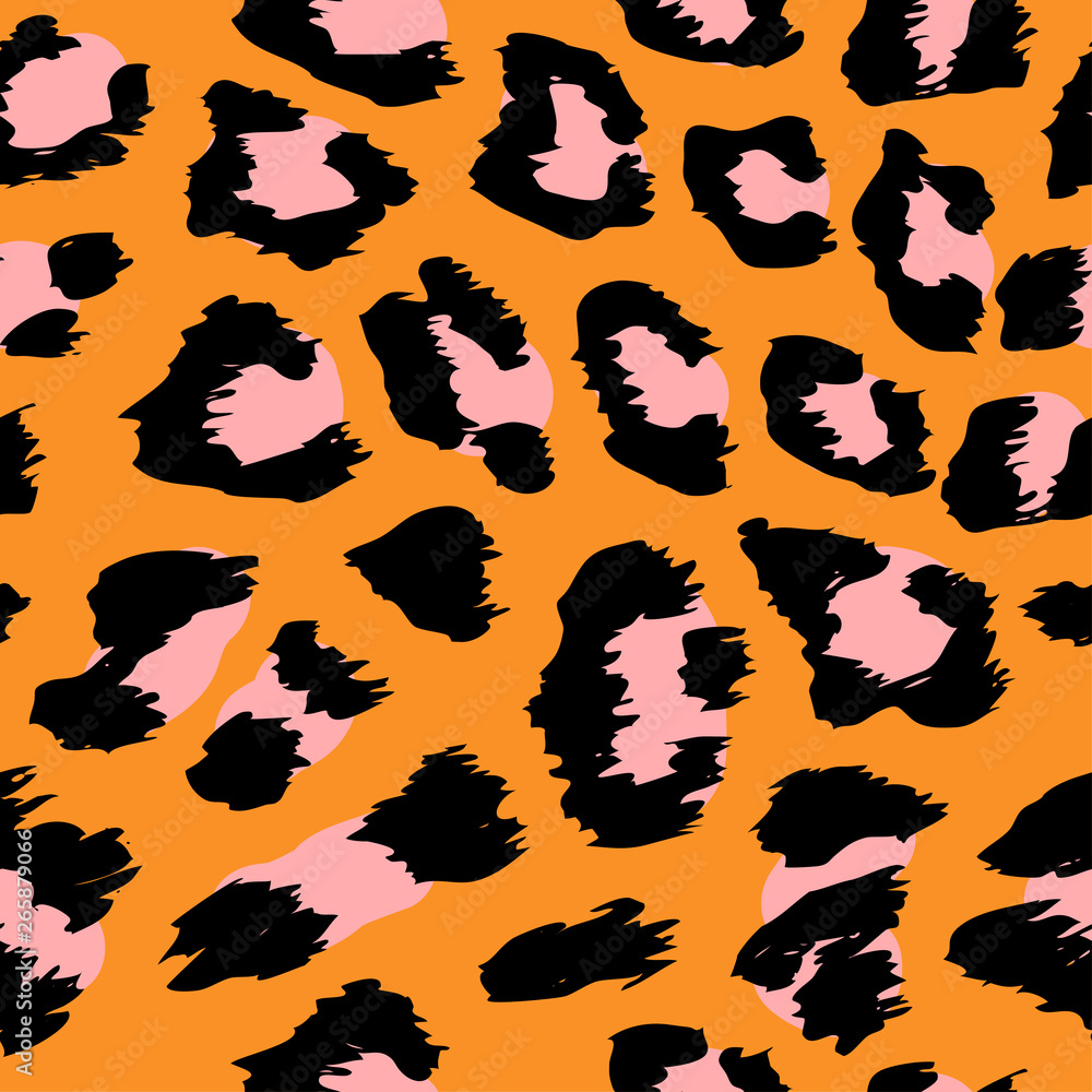 Leopard pattern design - funny  drawing seamless pattern. Lettering poster or t-shirt textile graphic design. / wallpaper, wrapping paper.