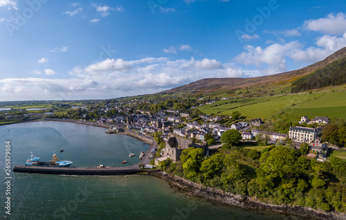 Aerial view of Carlingford Harbour, Carlingford is a coastal town and civil parish in northern County Louth, Ireland.