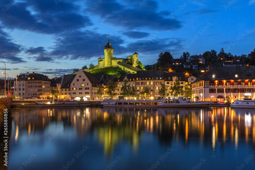 The medieval fortress Munot in twilight, schaffhausen, Switzerland