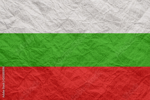 Bulgaria flag on old crumpled craft paper.