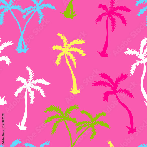 Vector illustration of a hand drawn palm trees. Seamless vector pattern with tropical palm trees