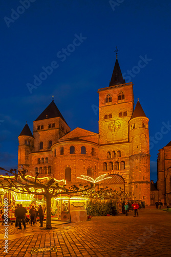 Christmas market at Domfreihof with St. Peters Cathedral, Treves, Rhineland-Palatinate, Germany photo