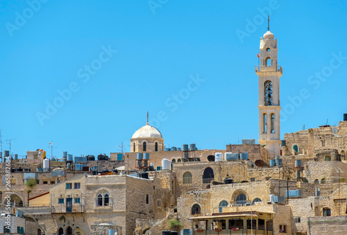 Palestine, West Bank, Bethlehem. View of buildings in the old town. photo