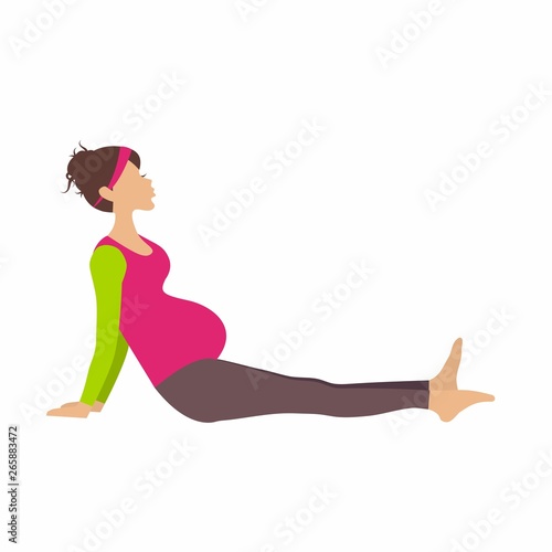 Expecting mother practicing yoga stretching fitness for Infographic isolated on white