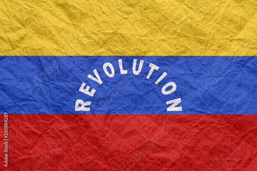 Tablou canvas Venezuela flag with revolution inscription on old crumpled craft paper