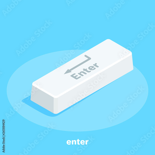 isometric vector image on a blue background, white button on the keyboard with the enter icon