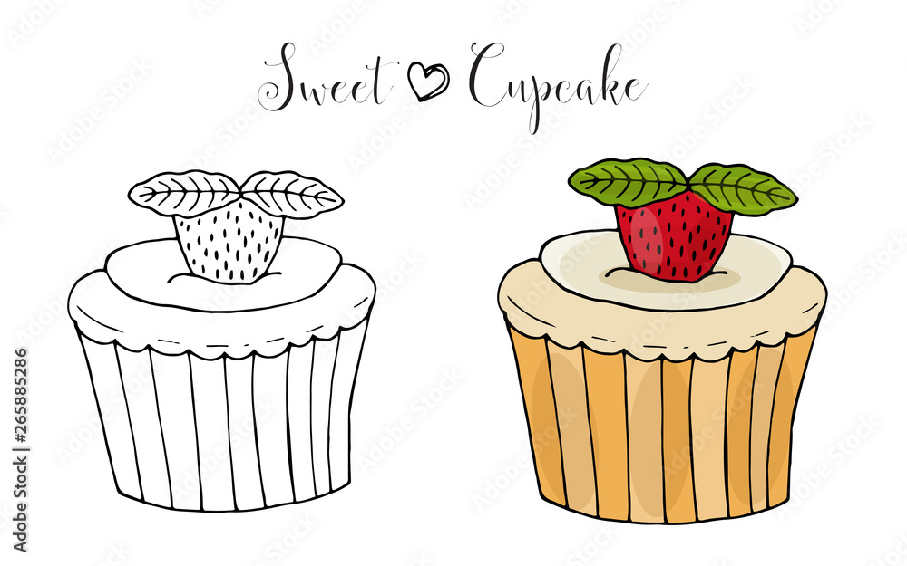 Vector isolated cake or cupcake, dessert with berry Vector isolated cake or cupcake, dessert with berry