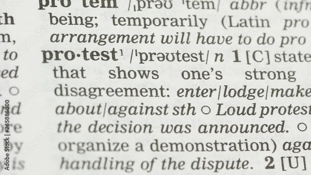 Protest word meaning in dictionary, state of social disagreement with life event Protest word meaning in dictionary, state of social disagreement with life event