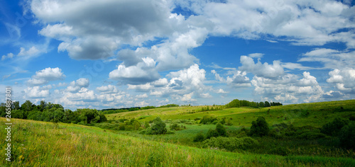 Beautiful summer view of green hills and trees