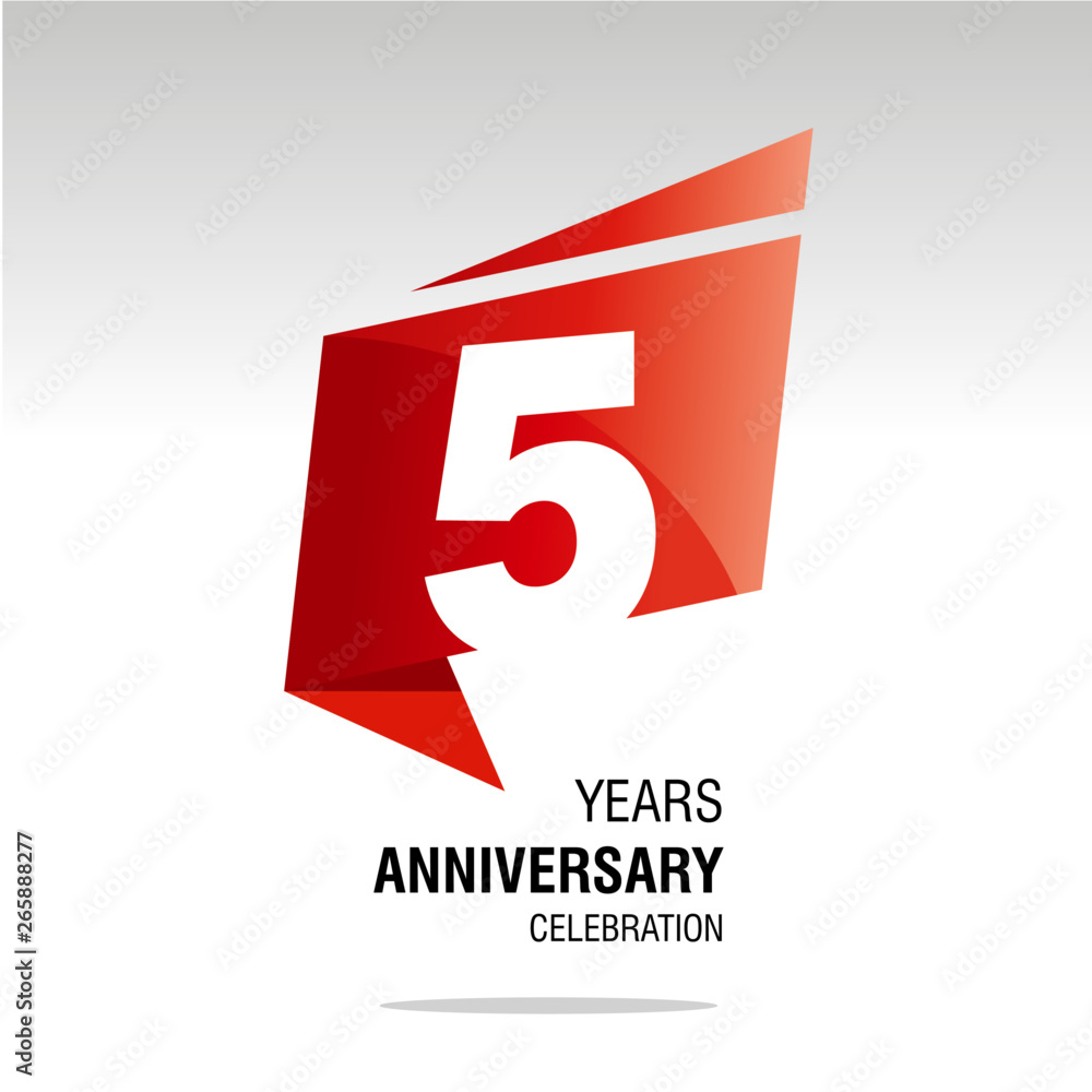 5 Years Anniversary origami speech logo icon red white vector 5 Years Anniversary origami speech logo icon red white vector