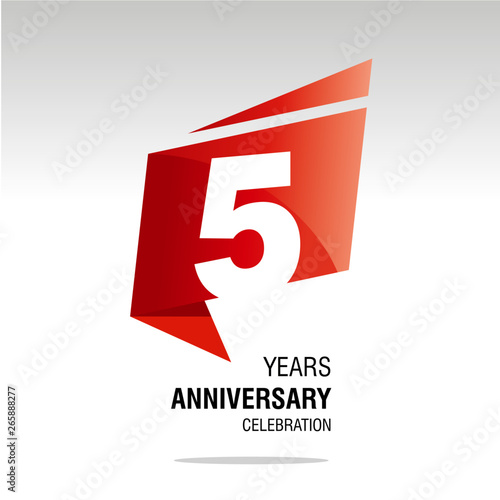 5 Years Anniversary origami speech logo icon red white vector