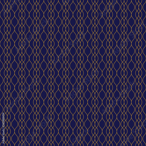 Geometric abstract pattern. Seamless sacred geometry background. Dark blue and gold texture. Graphic modern pattern. Vector.