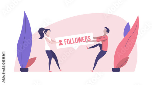 Concept of video blog, subscribe, bloggers, channel, internet marketing and social media marketing. Vector illustration in flat design with tiny people