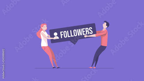 Concept of video blog, subscribe, bloggers, channel, internet marketing and social media marketing. Vector illustration in flat design with tiny people