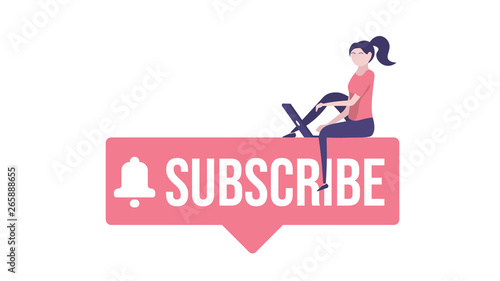 Concept of video blog, subscribe, bloggers, channel, internet marketing and social media marketing. Vector illustration in flat design with tiny people