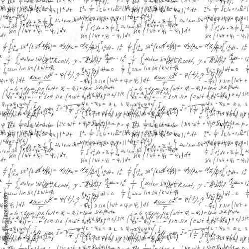 Math seamless board with handwritten mathematical and physics formulas and proves. Vector