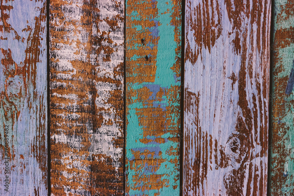 Cracked colored old painted boards