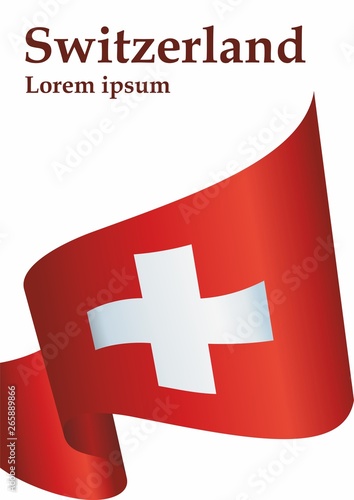 Flag of Switzerland, Swiss Confederation. Template for award design, an official document with the flag of Switzerland. Bright, colorful vector illustration.