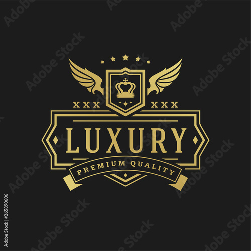 Luxury logo design template vector illustration victorian vignettes ornaments.