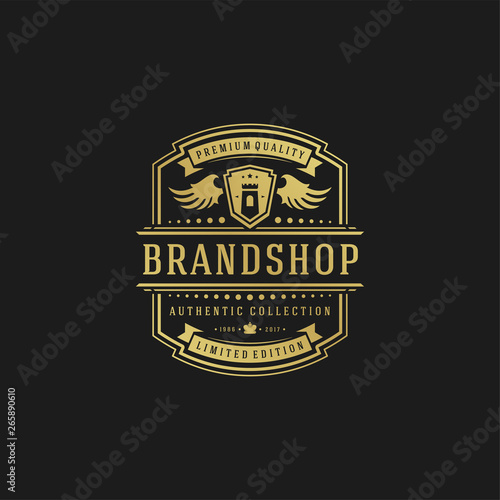 Luxury logo design template vector illustration victorian vignettes ornaments.