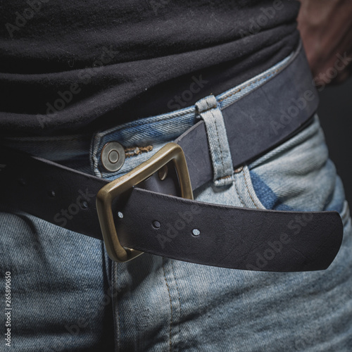 men's stylish leather belt close-up