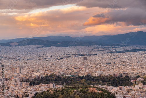 Athens sunset wide landscape and hills