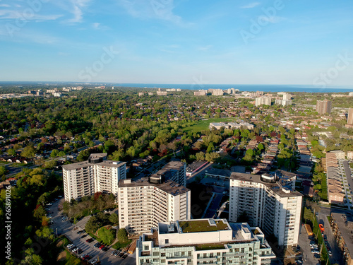 Photography Aerial bird eye view skyline at Autumn season in Toronto, Canada