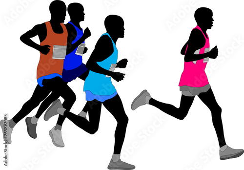 group of marathon runners silhouette